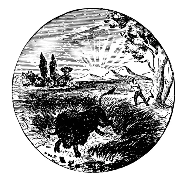 Selo Oficial Estado Americano Indiana 1889 Mostra Uma Floresta Lenhador — Vetor de Stock