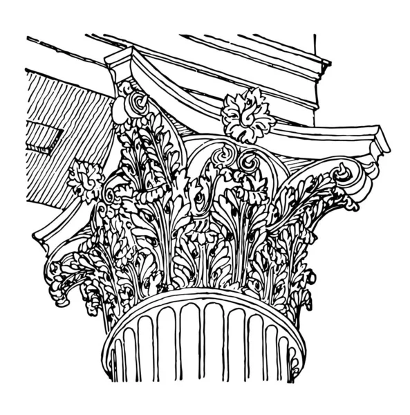 Capitale Corinthienne Temple Mars Architecture Romaine Ramification Composite Dessin Ligne — Image vectorielle