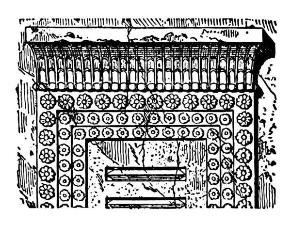 Persian Architecture Architrave Cornice Persian Tomb Vintage Line Drawing Engraving — Stock Vector