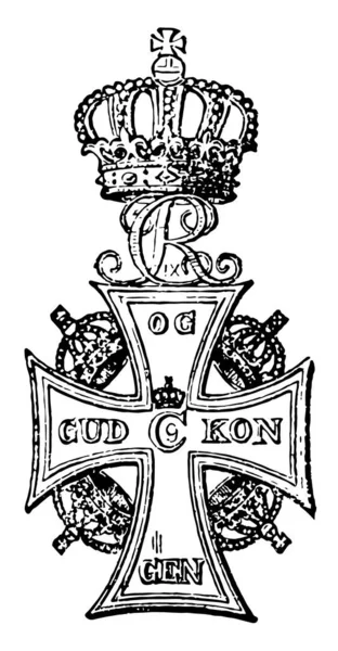 Dannebrog Royal Crown Pattern Vintage Line Drawing Engraving Illustration — Stock Vector