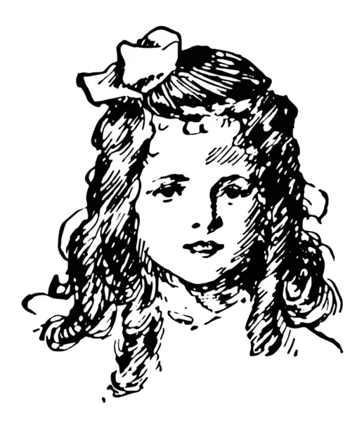 Дівчина Бантом Цій Фотографії Вінтажний Малюнок Лінії Або Гравюрна Ілюстрація — стоковий вектор