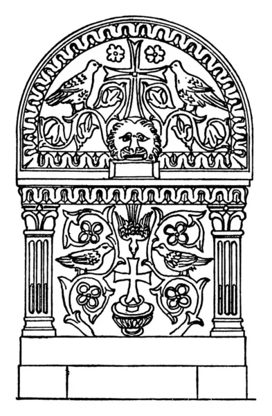 Sarcófago Cristiano Temprano Tiene Dos Pájaros Una Cara Animal Este — Archivo Imágenes Vectoriales