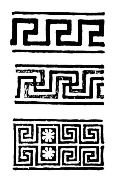 Griechisches Motiv Mit Griechischen Bünden Vintage Linienzeichnung Oder Gravierillustration — Stockvektor