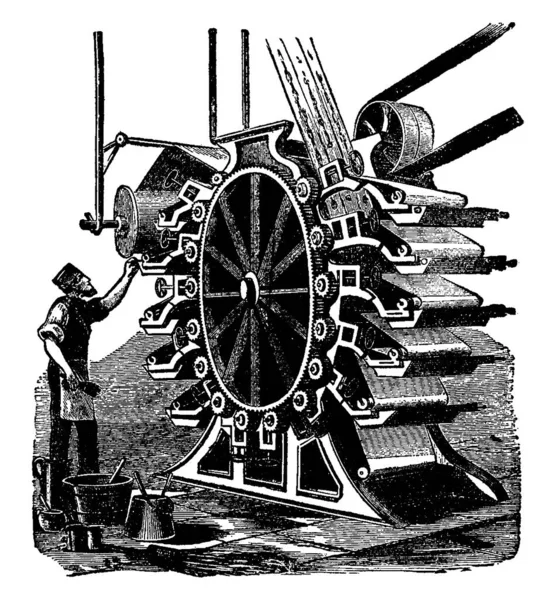 Esta Ilustración Representa Una Máquina Para Imprimir Papel Pared Dibujo — Vector de stock