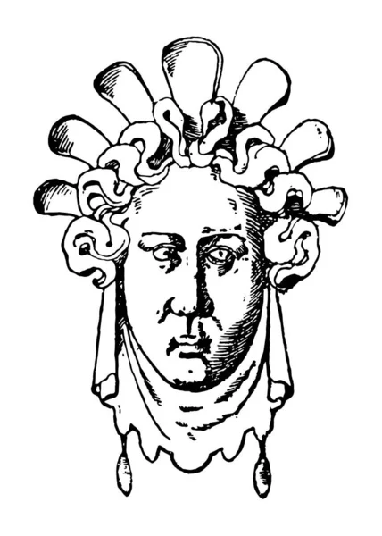 Немецкая Маска Эпохи Возрождения Имеет Мужское Лицо Рисунок Винтажной Линии — стоковый вектор
