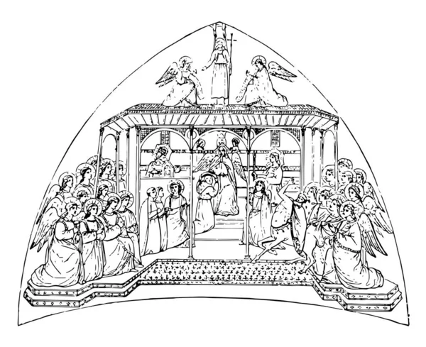 Poslušnost Visí Kostele Svatého Františka Assisi Vintage Kreslení Čar Nebo — Stockový vektor