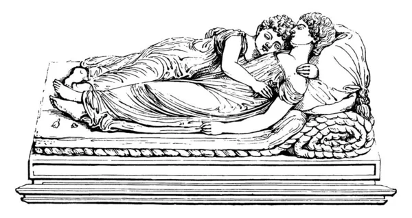 Спящие Дети Сделанные Чантери Личфилдском Соборе Рисунок Винтажной Линии Гравировка — стоковый вектор