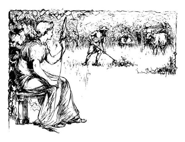 Brocca Miracolosa Questa Scena Mostra Una Donna Seduta Uomo Che — Vettoriale Stock