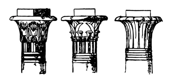 Tipos Capital Campana Forma Campaniforme Palmiforme Dibujo Línea Vintage Ilustración — Archivo Imágenes Vectoriales