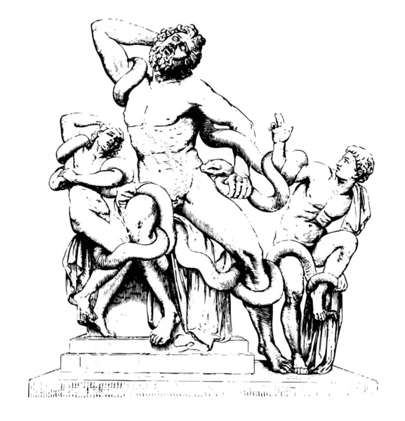 Laocoon Fue Hecho Por Agesander Dibujo Línea Vintage Ilustración Grabado — Vector de stock