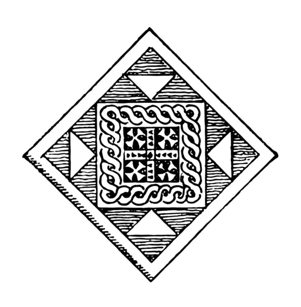 Pattern Intarsiato Diamante Design Quadrato Disegno Linea Vintage Incisione Illustrazione — Vettoriale Stock