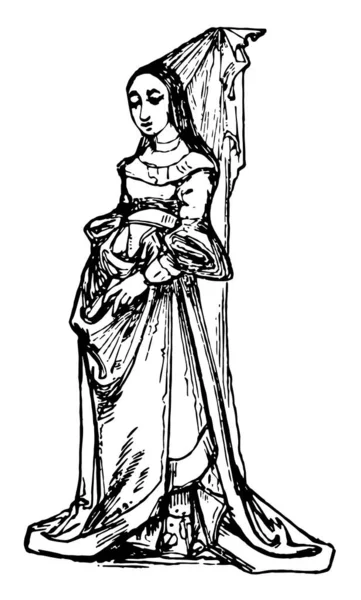 Пані Століття Довгій Сукні Вінтажному Малюнку Або Гравюрі — стоковий вектор