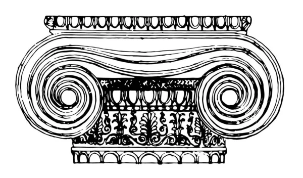 离子资本 从神殿氏 设计和建造 神殿氏或 Erechtheum 复古线条画或雕刻插图 — 图库矢量图片