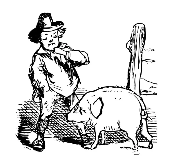 Jack Sprat Pig Esta Cena Mostra Homem Com Chapéu Cabeça —  Vetores de Stock