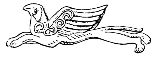 Griffin Pendent Ayant Partie Supérieure Corps Aigle Dessin Ligne Vintage — Image vectorielle