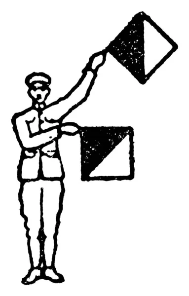 Bandera Wignal Para Letra Hombre Con Dos Banderas Bandera Mano — Vector de stock