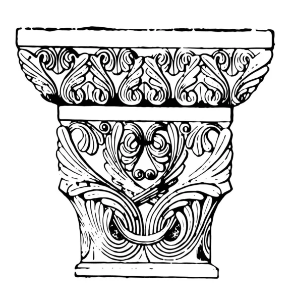 Капитал Acanthus Спиноз Римский Архитектурный Листва Винтажные Линии Рисунок Гравировка — стоковый вектор