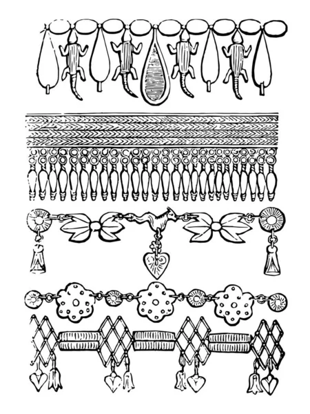 Collares Monilia Fueron Usados Por Ambos Sexos Entre Dibujo Línea — Archivo Imágenes Vectoriales