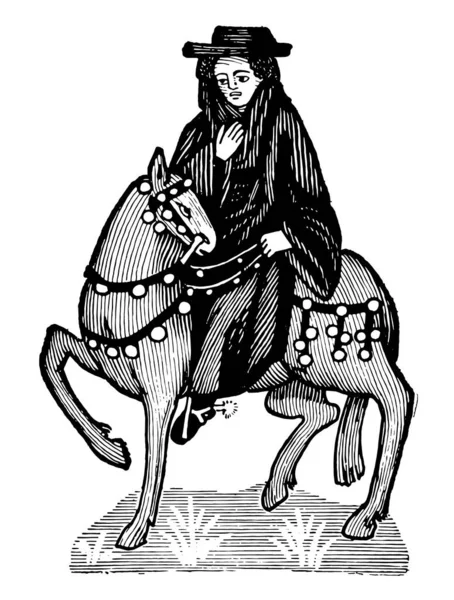 Monk Chaucer Canterbury Tales Picture Shows Monk Riding Horse Vintage — стоковый вектор