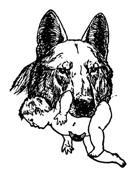 Mowglis Brüder Dieses Bild Zeigt Ein Baby Wolfskiefer Vintage Linienzeichnung — Stockvektor