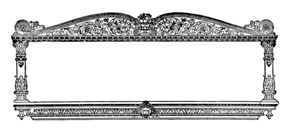 Bannière Ornée Ont Visage Lion Milieu Bas Frontière Dessin Ligne — Image vectorielle