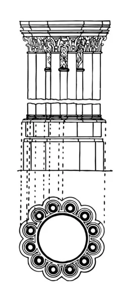 Clustered Pier Elaborate Foliated Capital Architectural Term Clustered Column Vintage — Stock Vector