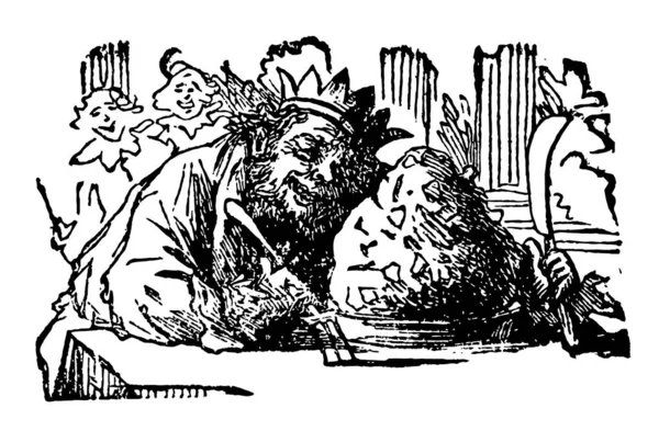 King Arthur Scena Przedstawia Króla Pudding Który Jest Przechowywany Stół — Wektor stockowy