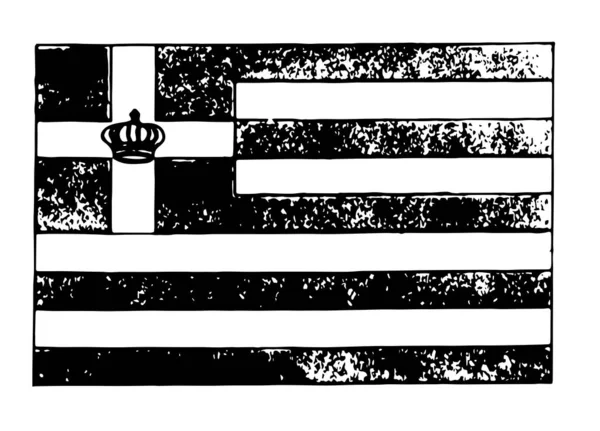 ギリシャ 1923 この旗は 交互に白と青の横縞を等しく 青いカントン ビンテージの線画 彫刻イラスト中心の金の王冠とクロスの白 — ストックベクタ