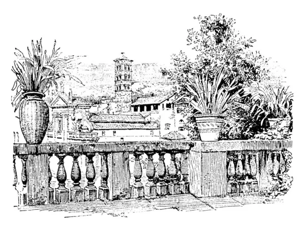 Francesca Romana Vanaf Palatijn Roman Architecture Vintage Lijntekening Gravure Illustratie — Stockvector