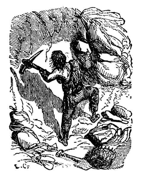 Robinson Crusoe Défendant Grotte Cette Scène Montre Garçon Défendant Hache — Image vectorielle