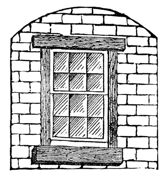 Window is an opening in the wall of a building, wooden or lead glazing bars or muntins, arranged in a decorative glazing pattern, vintage line drawing or engraving illustration