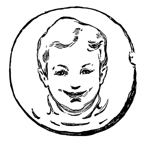 Šťastný Chlapec Veselý Obličej Tomto Obrázek Vintage Kreslení Čar Nebo — Stockový vektor