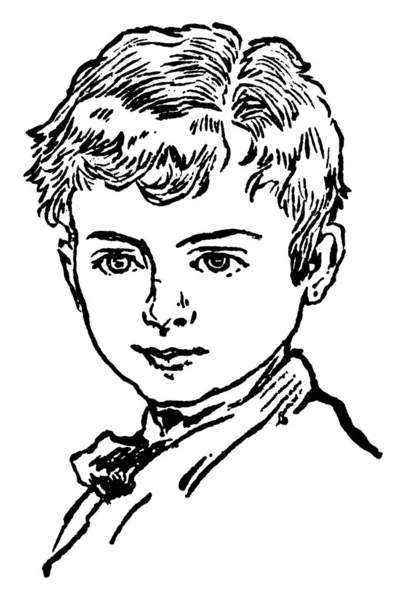 在这张图片中的一个小男孩的脸 复古线画或雕刻插图 — 图库矢量图片