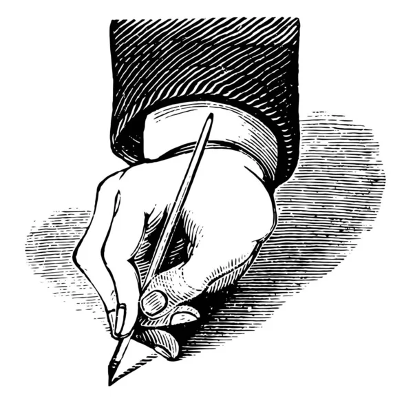 不適切な習字は余りに堅く ペンを保持ホールド Penmenship オブジェクト ビンテージの線描画や彫刻イラスト — ストックベクタ