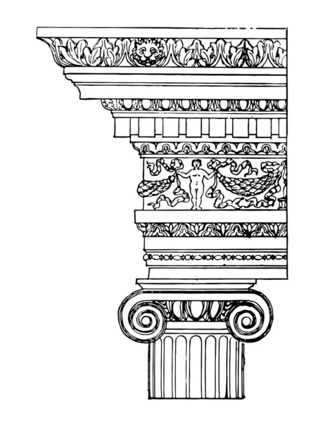 이오니아 건축의 Doric Fortuna Virilis의 빈티지 그림에 — 스톡 벡터
