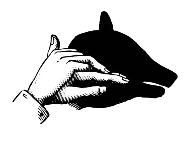 Esta Imagem Representa São Mão Sombra Porco Desenho Linha Vintage — Vetor de Stock