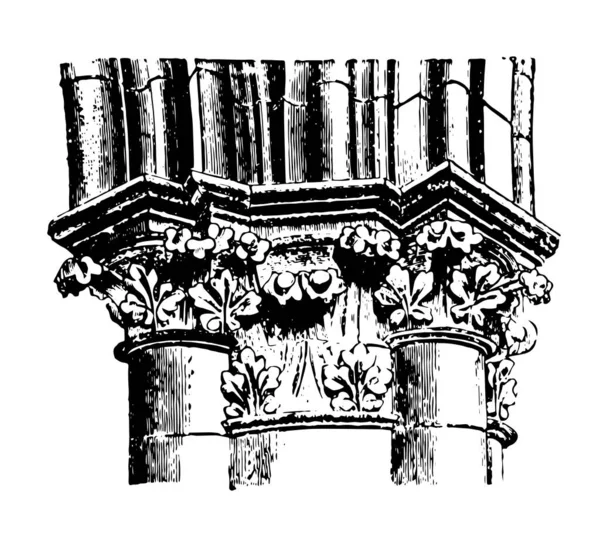 从法国沙特尔大教堂 老式线画或雕刻插图的墩帽和拱造型 — 图库矢量图片