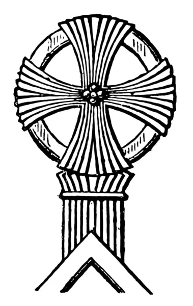 Окончательный Крест Представляет Собой Круговой Рисунок Рисунок Винтажной Линии Гравировка — стоковый вектор