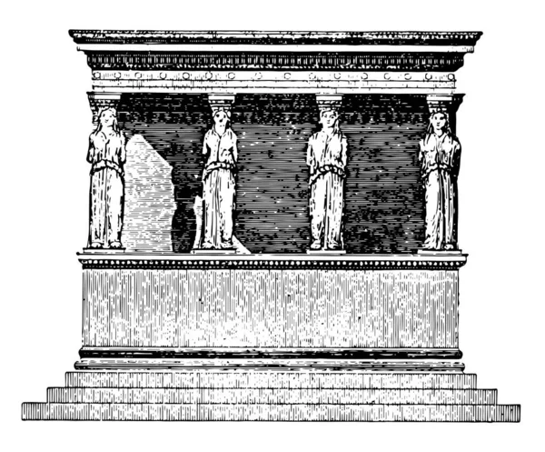 Coryatic Sloupoví Chrám Acropolic Starověké Řecké Římské Období Turecký Velitel — Stockový vektor