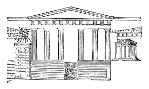 Propylea Geri Nike Apteros Tapınağı Agrippa Kaide Merkezi Girişinde Yolun — Stok Vektör