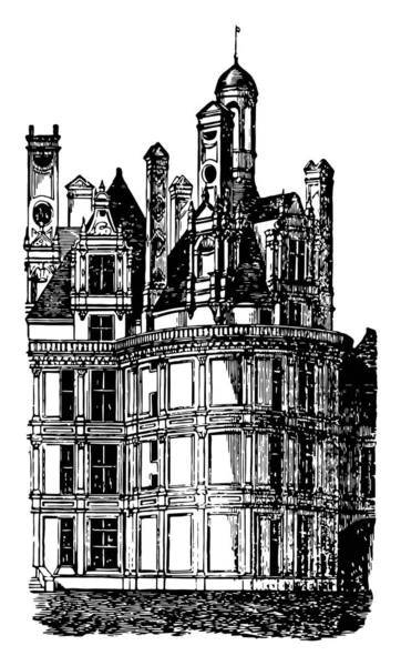 最も有名な Chteaux 古典的なルネッサンス建築 フランス ルネッサンス建築 ビンテージの線描画や彫刻イラストの つシャンボールの城 — ストックベクタ