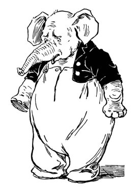 Bir fil insan elbise, vintage çizgi çizme veya oyma illüstrasyon