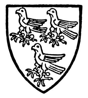 Fauconer gümüş üç şahin gules, vintage çizgi çizme veya oyma illüstrasyon delik.