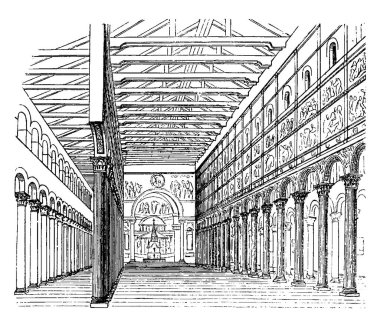 Basilica San Paolo, İtalyan binalar ve anıtlar, Roma Architecture, vintage çizgi çizme veya oyma illüstrasyon.