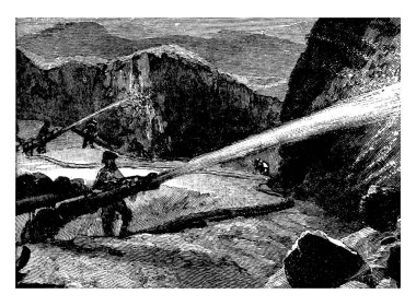 Bu resimde nerede erkek su, vintage çizgi çizme veya oyma illüstrasyon taşları kırma yıkama temsil eder..