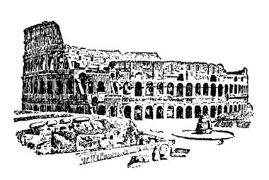 Kolezyum, Roma, Roma ampitheatres, erkeksi isim coliseus, Flavius, vintage büyük çizim veya gravür illüstrasyon satır.