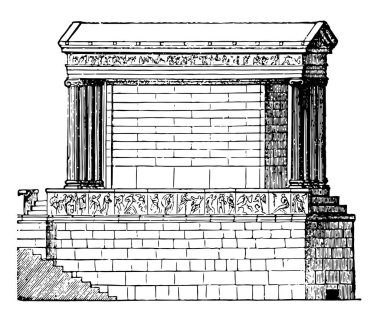 Nike Apteros Tapınağı, bir sevgilisi ve sanat, vintage çizgi çizme veya oyma illüstrasyon hamisi CIMON, himayesi altında ilk kamusal eserleri.