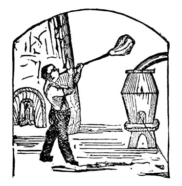 Bu örnekte tekniği, vintage çizim için şekillendirme veya illüstrasyon oyma cam cam blower temsil eder..