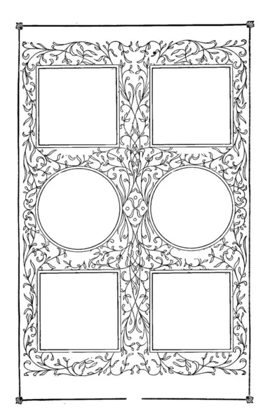 Cadre Six Parties Ont Des Feuilles Motif Fond Dessin Ligne — Image vectorielle