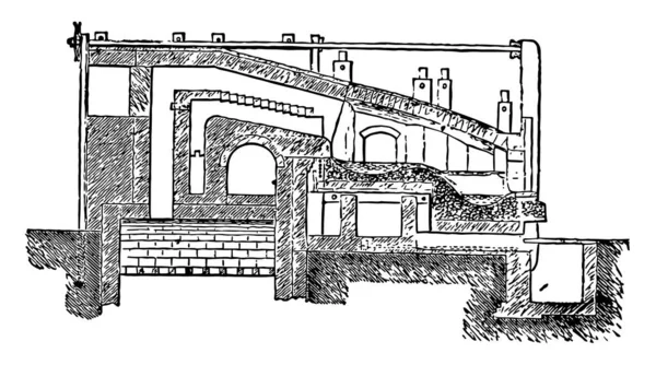 Esta Ilustração Representa Função Forno Cascata Desenho Linha Vintage Gravura — Vetor de Stock